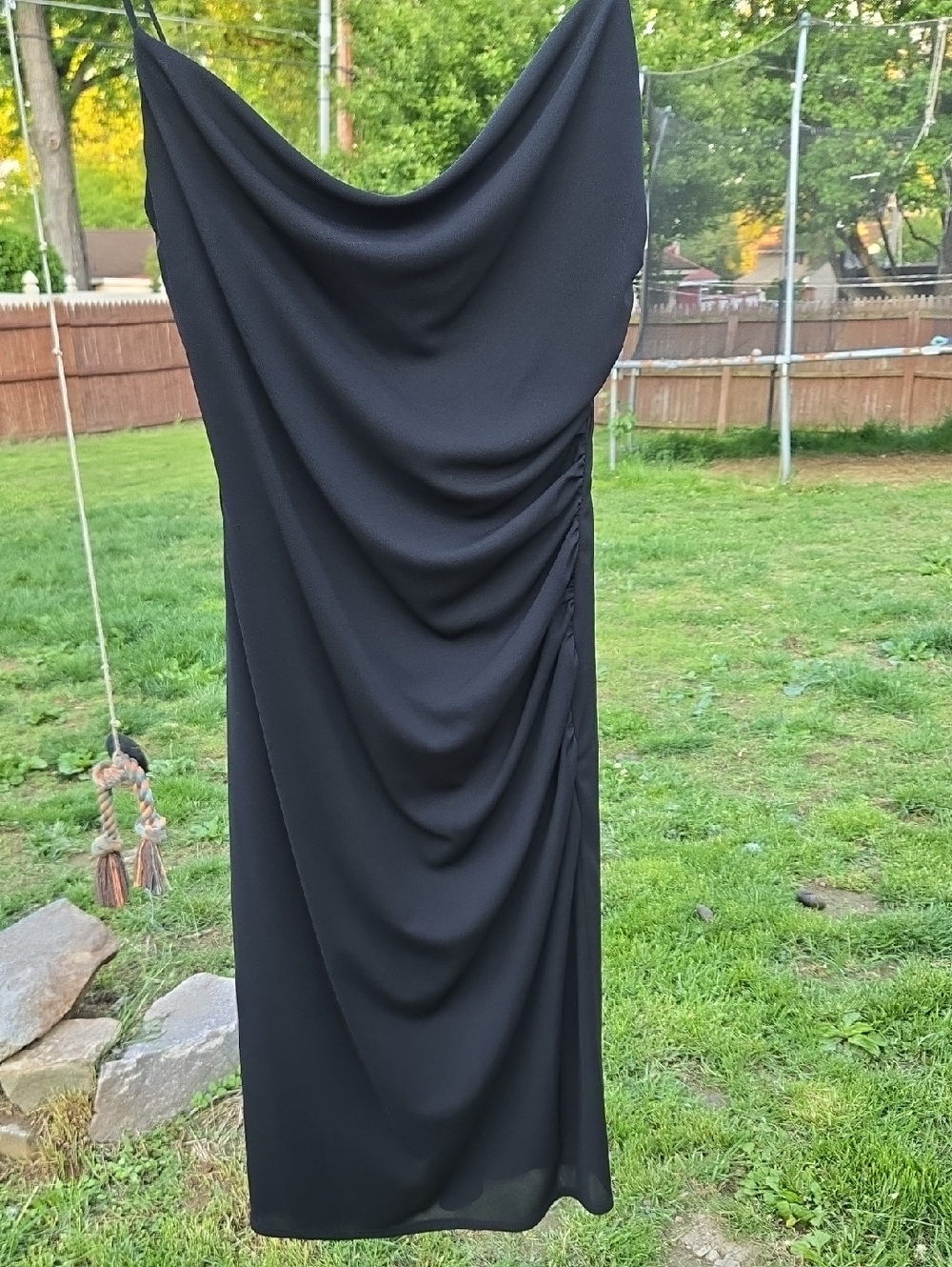 David Meister Black Spaghetti Strap Ruched Cocktail Dress Size 6